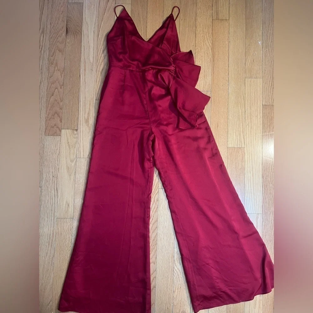 KEEPSAKE the Label Red Satin Sleeveless Ruffle Wide Leg Jumpsuit in Size XS - Picture 4 of 13